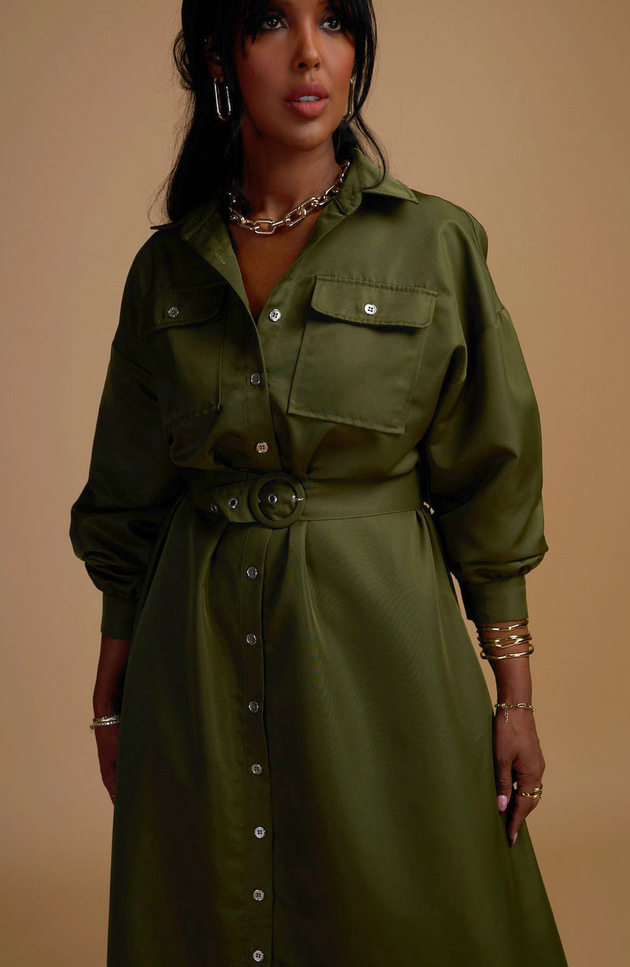 Olive Maxi Shirt Dress