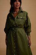 Olive Maxi Shirt Dress