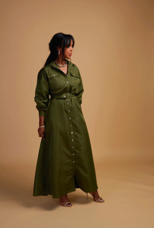 Olive Maxi Shirt Dress
